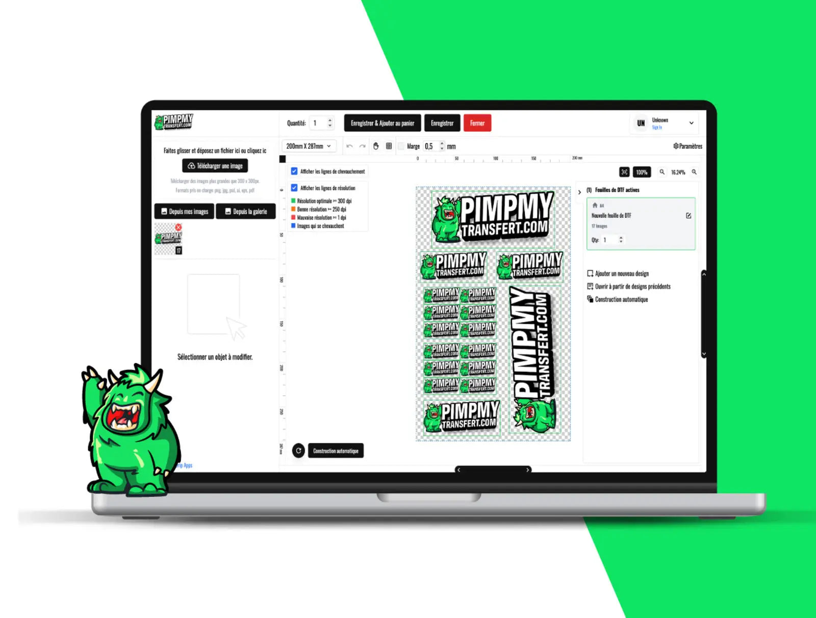 Créateur en ligne DTF - Pimpmytransfert