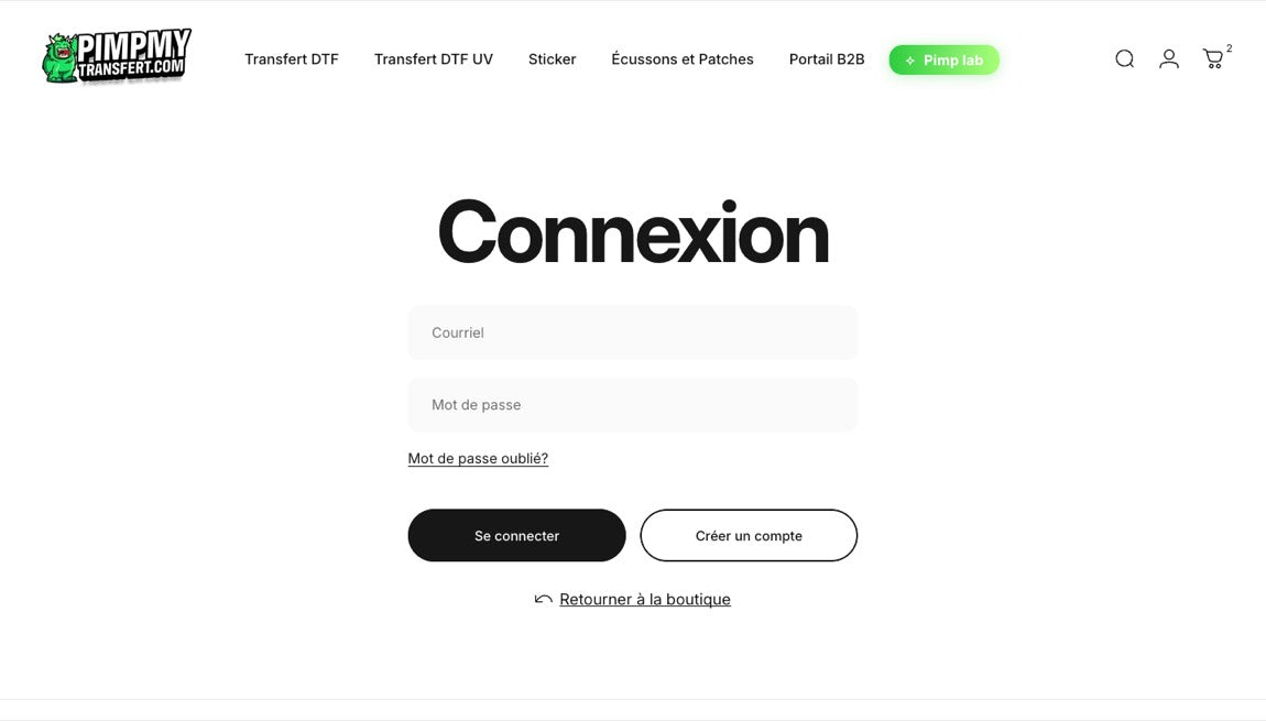 Écran de connexion au compte client